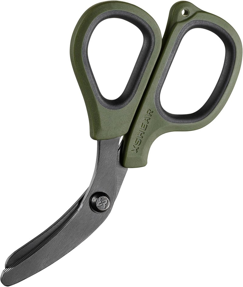 Xshear Mini 6" Trauma and Nurse's Shear. Razor sharp and compact scissors, perfect for EMTs, doctors, ICU, wound care and bandages (Olive Drab Green) - Image 1